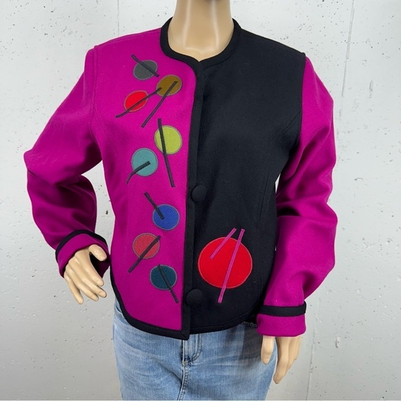 beppa Women’s size Small Fuchsia and Black Deco Wool Blazer - Picture 1 of 13